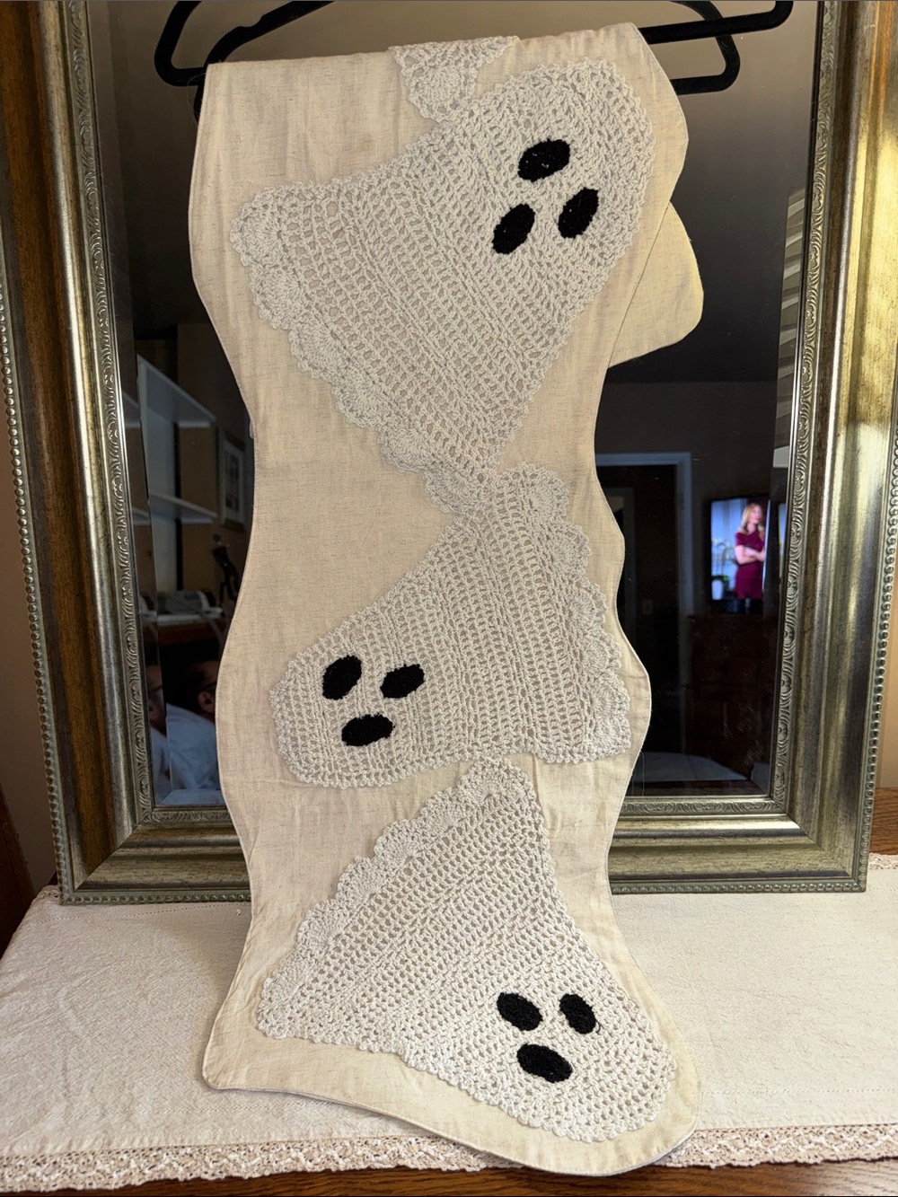 Cupcakes and Cashmere Halloween Crochet Ghost Table Runner - Rare!